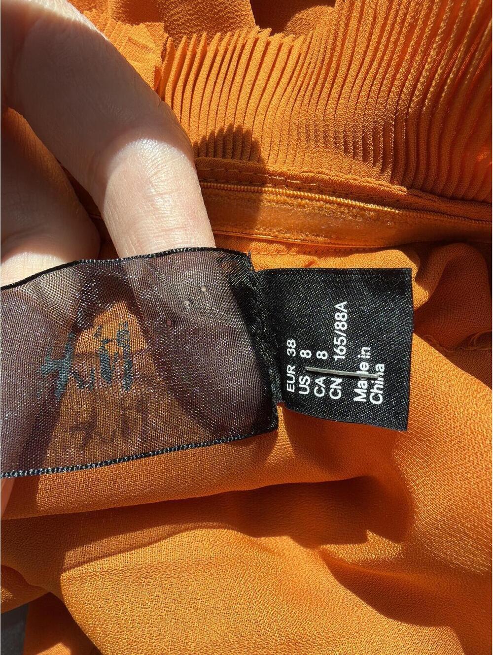 H&M Orange One Shoulder Ruffle Dress Pleated Swing Mini - Picture 6 of 7